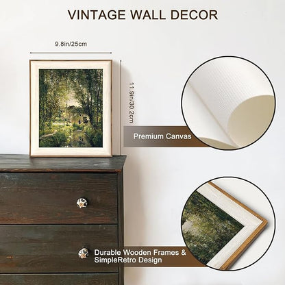 uniro Framed Canvas Wall Art, Vintage Summer Country Landscape Oil Painting, Retro Aesthetic Artwork for Wall Home Living Room Bathroom Bedroom Farmhouse Wall Decor - 10"x12"