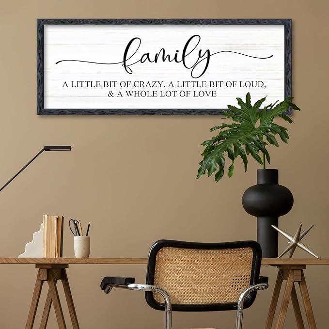 AuraPeak Family Wall Decor For Family A Little Bit Of Crazy Sign Hallway Entryway Horizontal Home Modern Positive Farmhouse Living Room Wall Hanging Art (Black 40"×15")