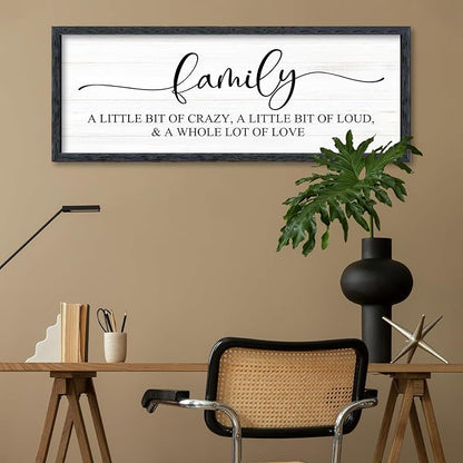 AuraPeak Family Wall Decor For Family A Little Bit Of Crazy Sign Hallway Entryway Horizontal Home Modern Positive Farmhouse Living Room Wall Hanging Art (Black 40"×15")