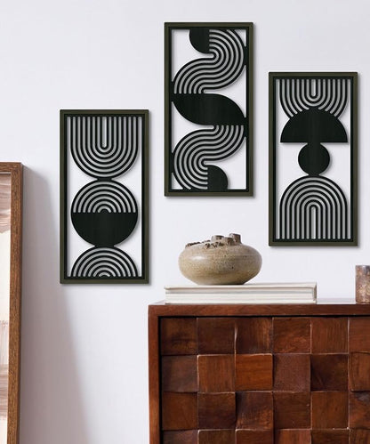 Putuo Decor Modern Minimalist Wall Art Set of 3, Black and Gray MDF Cut-Out Geometric Line Panels, Abstract Vertical Art for Living Room Bedroom Office Wall Decor