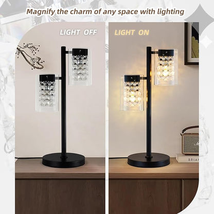 Crystal Table lamp-Modern Black Lamps for Living Room,Plug in Bedside Lamps with Switch,Elegant Desk lamp for Room Decor,Bedroom,Dining Room,23" Tall