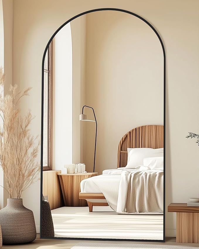 41"×81" Arched Full Length Floor Mirror, Standing Mirror with Aluminum Frame, Large Body Mirror of Free Standing/Wall Mount/Leaning for Bedroom, Living Room, Dressing Room, Black