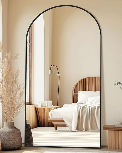 41"×81" Arched Full Length Floor Mirror, Standing Mirror with Aluminum Frame, Large Body Mirror of Free Standing/Wall Mount/Leaning for Bedroom, Living Room, Dressing Room, Black