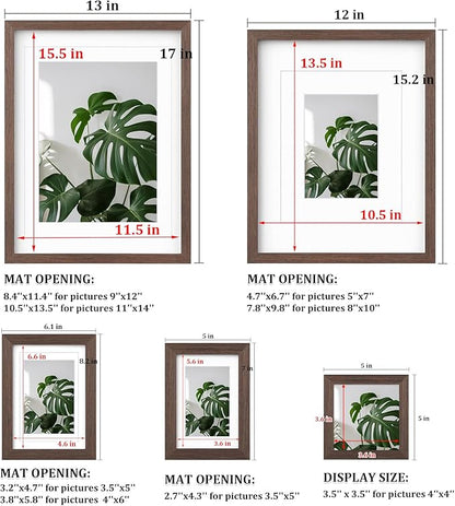 Egofine Picture Frame Set 10 Pack, Picture Frames Collage Wall Decor with Two 12x16,Two 11x14,Two 5x7,Two 4x6,Two 4x4 for Wall and Tabletop, Made of Solid Wood, Covered by Plexiglass, Rustic Brown