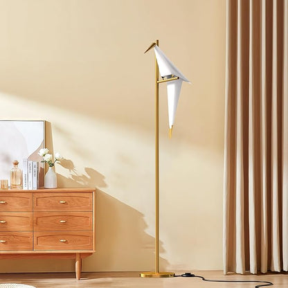 62 Inch Modern Bird Floor Lamp, Gold Bird Swing Floor Light Fixtures for Dining Room, LED Origami Swing Paper Crane Standing Floor Lamp for Living Room