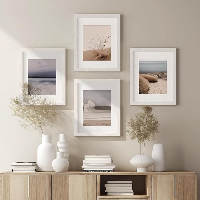 Momentworth 16x20 Picture Frame with Mat for 11x14 Set of 3, Rustic White Wood Grain 16x20 Frames for Wall Mounting (3 Pack, White)