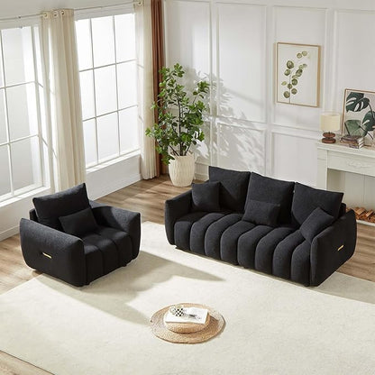 Antetek 35" Modern Accent Single Sofa Chair, Comfy Deep Seat Teddy Living Room Chair, Leisure Boucle Reading Sofa Arm Chair for Bedroom, Office, Apartment, Black