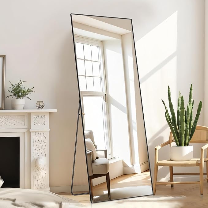 Mirror Full Length, Upgraded 21"x64" Body Wall Mirrors with Shatter-Proof Glass, Floor Standing, Hanging or Leaning, Large Tall Mirror with Stand Aluminum Alloy Frame for Bedroom Cloakroom