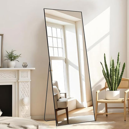 Mirror Full Length, Upgraded 21"x64" Body Wall Mirrors with Shatter-Proof Glass, Floor Standing, Hanging or Leaning, Large Tall Mirror with Stand Aluminum Alloy Frame for Bedroom Cloakroom