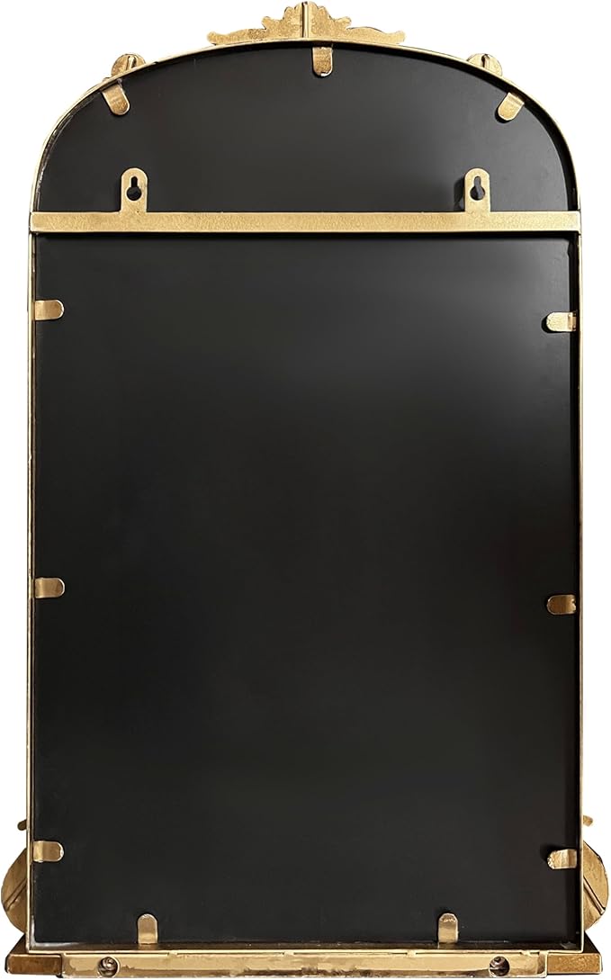 Kate and Laurel Arendahl Traditional Vintage Arch Mirror with Shelf, 16 x 25, Gold, Baroque Antique Arched Wall Mirror with Functional Shelf and Ornate Frame