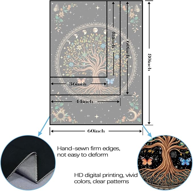 Lunerfex Tree of Life Tapestry Moon Phase Wall Tapestry, Green Tapestries for Bedroom Ceiling Tapestries Wall Hanging for Bedroom Living Room Decor Tree-4 60"x80"