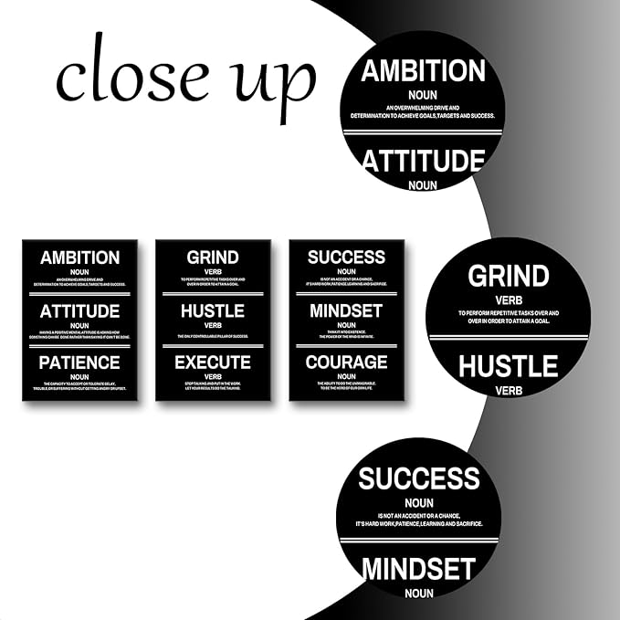 3 Pieces Success Mindset Attitude Noun Entrepreneur Quotes Motivational Wall Art Inspirational Canvas Posters Positive Pictures Artwork for Home Living Room Office Classroom Wall Decor [60''W x 28''H]
