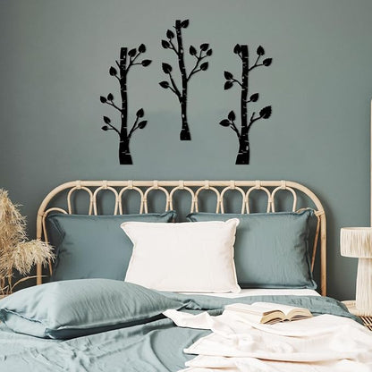 ShxTrade Metal Tree Wall Decor, Birch Tree Wall Art, Tree Branches Vertical Metal Wall Rustic Wall Sculpture for Home Living Room Bedroom Bathroom (Black)