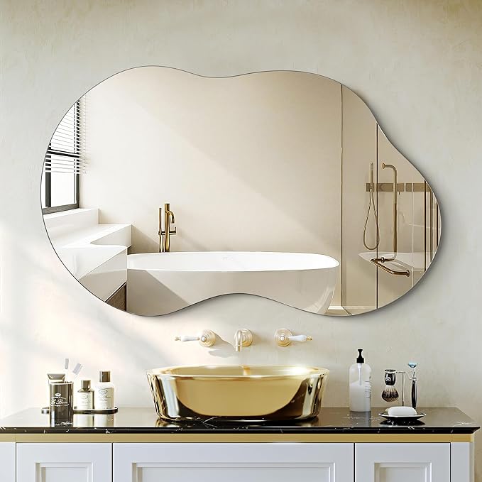 Dorlicecass Bathroom Mirror - Irregular Wall Mirrors Decorative 26"x46" Asymmetrical Tempered Glass Frameless for Vanity, Bedroom, Living Room, Cloakroom, Entryway