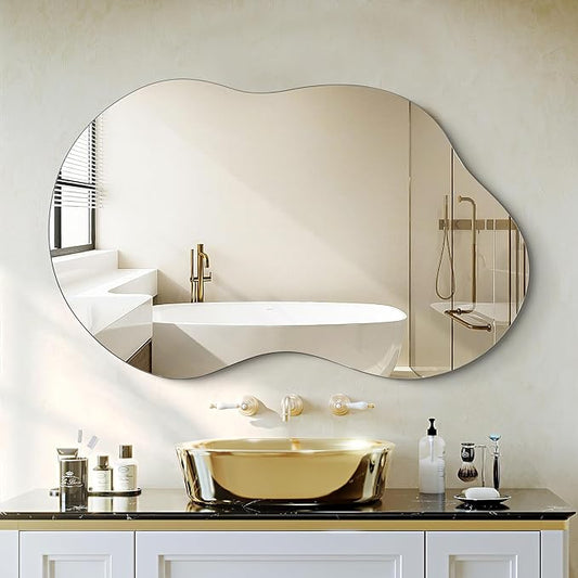 Dorlicecass Bathroom Mirror - Irregular Wall Mirrors Decorative 26"x46" Asymmetrical Tempered Glass Frameless for Vanity, Bedroom, Living Room, Cloakroom, Entryway