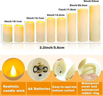 YIWER Plastic Waterproof Flameless Candles Set of 27: Battery Operated Candles Ivory Flickering Pillar Candles Include 4"/5"/6"/7"/8"/9" with 10-Key Remote 2/4/6/8H Timer Function