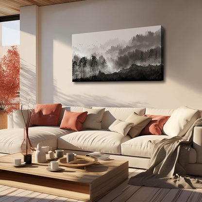 YJYart Landscape Wall Art Black Forest Tree Painting for Bedroom Living Room Kitchen Office Well Decoration Ready to Hang 24x48 Inches
