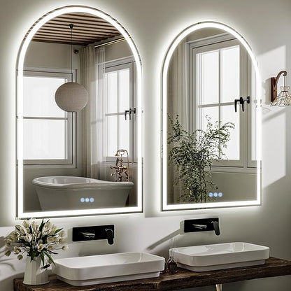 BEAUTYPEAK 48x30 LED Arch Bathroom Mirror with Lights, Anti-Fog, Dimmable, Backlit + Front Lit, Lighted Bathroom Vanity Mirror for Wall, 3 Colors, Memory Function, Tempered Glass, Shatter-Proof