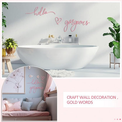 Hicarer Metal Hello Gorgeous Wall Art Minimalist Decor for Bedroom Bathroom Living Room Dressing Room Salon Office Home Decorations Easy to Install Wall Decor(Pink,Classic Style)