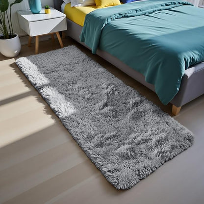Soft Runner Rugs for Bedroom, Light Grey 3x7 Area Rugs Fluffy Rug Shag Area Rug Carpet, Bedside Rug for Living Room Bedroom Kids Room Home Decor