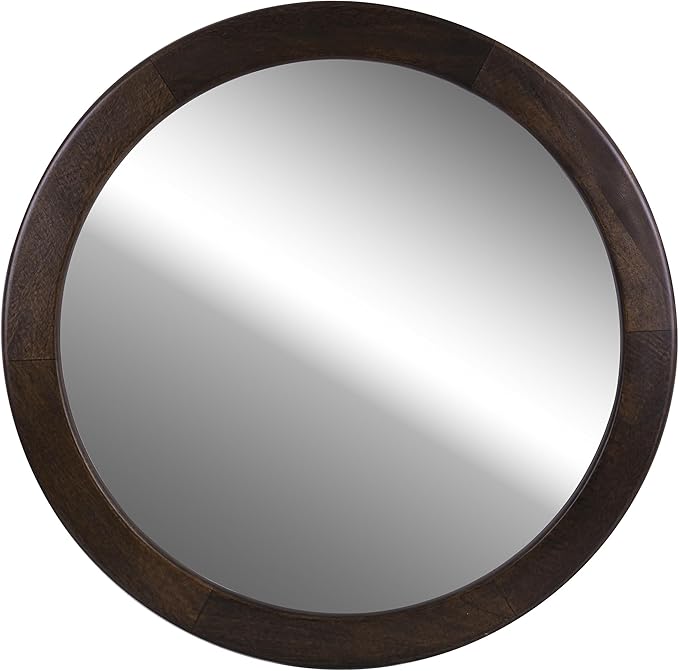 Round Mirrors 24 Inch,Wood Vanity Wall Rustic Mirror with Wood Frame, Wooden Circle Mirror for Bathroom Bedroom Living Room Or Entryway(Dark Walnut Brown)