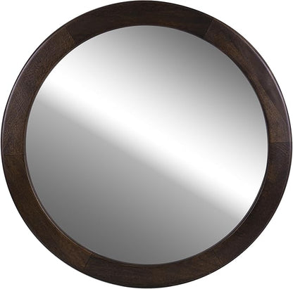 Round Mirrors 24 Inch,Wood Vanity Wall Rustic Mirror with Wood Frame, Wooden Circle Mirror for Bathroom Bedroom Living Room Or Entryway(Dark Walnut Brown)