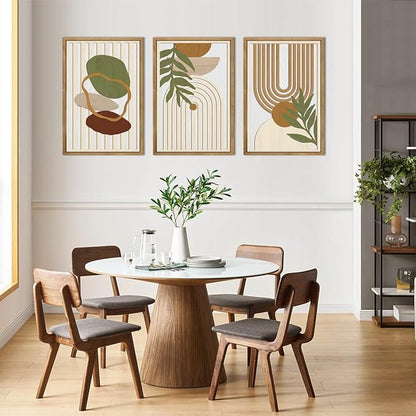 DRACIT Large Boho Minimalist Geometric Wooden Framed Canvas Wall Art Set,Neutral Sage Green Beige Wall Decor,Modern Mid Century Leaf Wall Sculptures for Living Room,Bedroom,Office-16 x24 x3