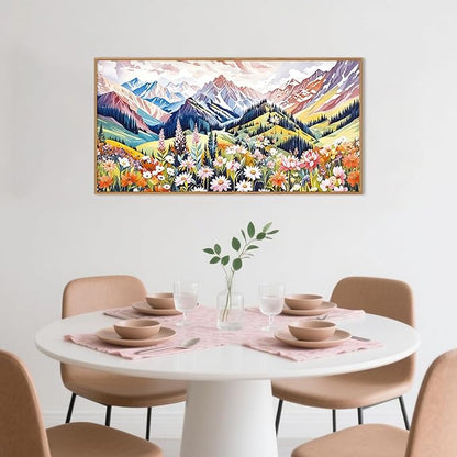 Aryroi Abstract Colorful Floral Mountain Landscape Framed Canvas Wall Art,Natural Boho Woodland Wildflower Decor,Modern Pink Blossom Botanical Artwork for Living Room, Bedroom, Farmhouse-40 x20 x1