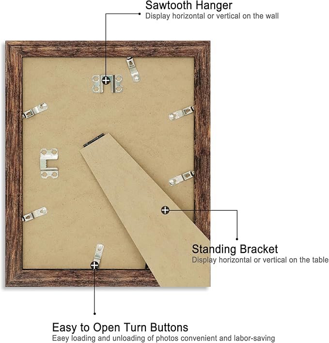 iRahmen 8x10 Picture Frame Set of 2 with High Definition Glass, Wood Photo Frame Display Pictures 5x7 with Mat or 8 x 10 without Mat for Tabletop or Wall Mounting