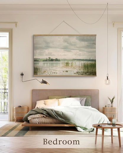 InSimSea 36x54 Extra Large Canvas Scroll Wall Art, Vintage Lake and Green Grass Landscape Oil Painting, Oversized Farmhouse Artwork for Living Room, Bedroom, Dining Room, Office
