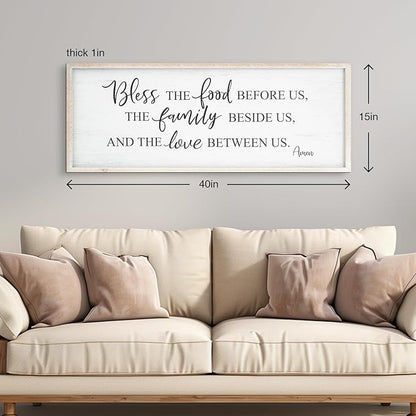 Bless The Food Before Us Home Decor Wall Sign For Family Kitchen Farmhouse Dining Room Vintage Rustic Retro Boho Wood House Wall Art Decoration For Living Room Bedroom 40 x 15 Inch white