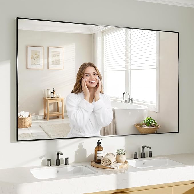Koonmi Black Mirrors for Wall, 36x48 Inch Bathroom Mirror, Rectangular Wall Mirror for Living Room Bedroom Bathroom, Hangs Horizontally or Vertically