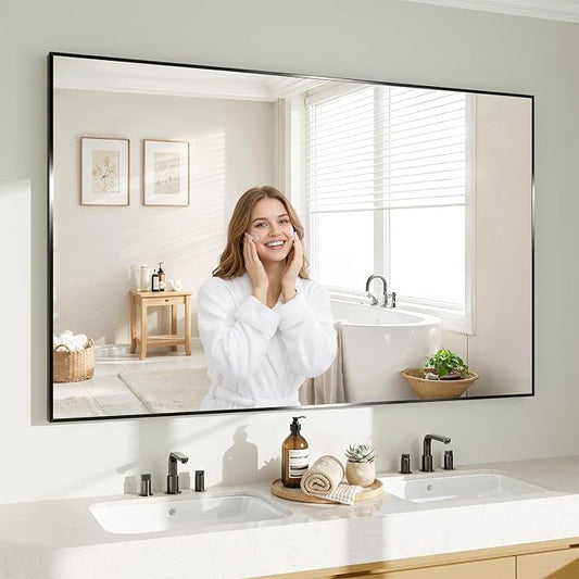 Koonmi Black Mirrors for Wall, 36x48 Inch Bathroom Mirror, Rectangular Wall Mirror for Living Room Bedroom Bathroom, Hangs Horizontally or Vertically