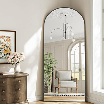 Large Full Length Mirror, 30"x71" Arched Floor Mirror Full Length with Stand, Room Decor Big Full Body Mirror with HD Tempered Glass Aluminum Frame for Bedroom Living Room, Black
