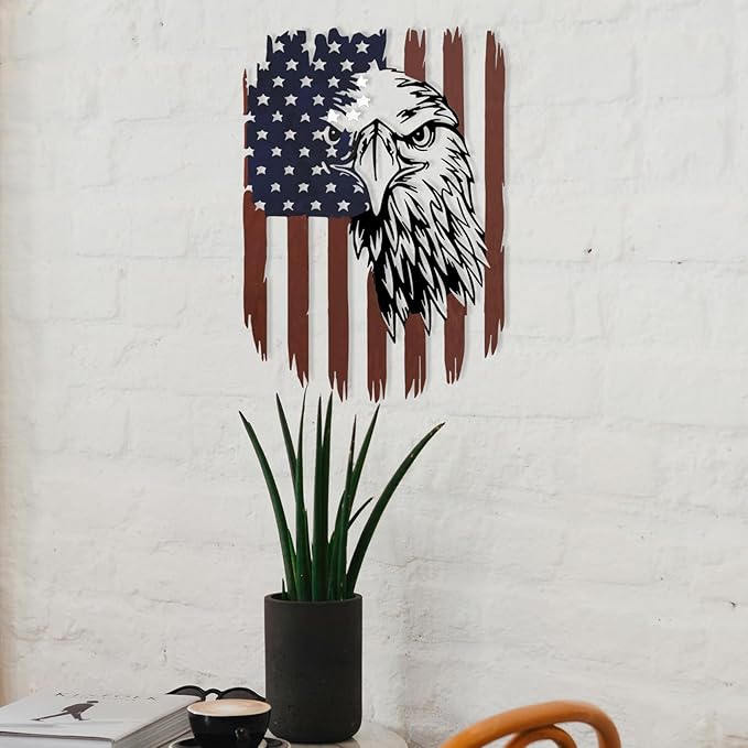 American Eagle Metal Wall Art American Flag Wall Decor Eagle Wall Signs Fourth of July Independence Day Decorations Metal Wall Decor For Home Office Living Room Indoor Outdoor ( colorful 11.2 x 16.6 In )