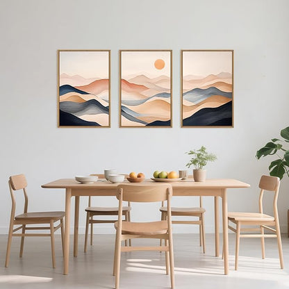 Boho Abstract Mountain Framed Canvas Wall Art Set,Earthy Toned Rustic Sunrise Landscape Wall Decor,Colorful Modern Watercolor Nature Scenery Artwork for Living Room, Bedroom,Farmhouse-16"x24"x3