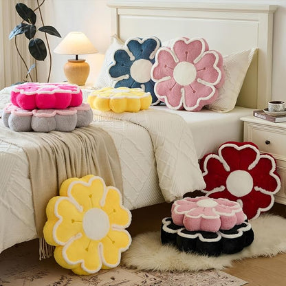 Flower Shaped Decorative Throw Pillow Cushion for Bed Couch, Cute Flower Plush Throw Pillows Home Decor Floor Pillow Seating Cushions (Grey, 17.7 Inches)