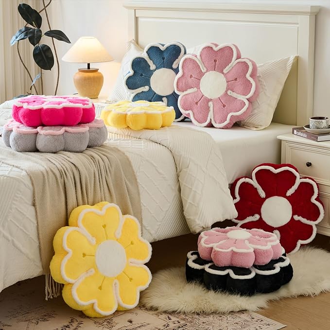 Flower Shaped Decorative Throw Pillow Cushion for Bed Couch, Cute Flower Plush Throw Pillows Home Decor Floor Pillow Seating Cushions (Grey Blue, 13.7 Inches)
