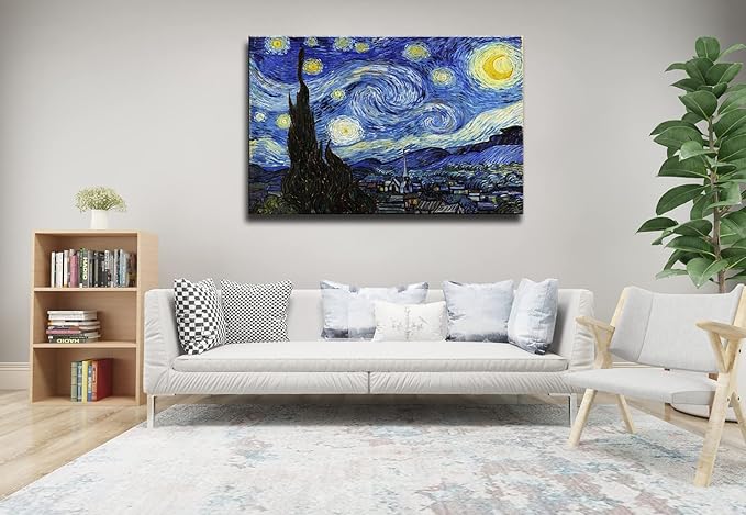 Starry Night, Vincent Van Gogh Canvas Wall art, Classic Paintings Reproduction Pictures Poster, Abstract Artwork Prints for Home Decor 32"x48"