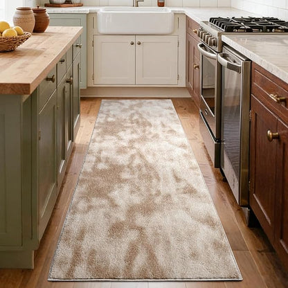 FinRèc 2x8 Washable Runner Rugs for Kitchen Hallway Bedroom, Low Pile Thin Ultra Soft Shag Rug, Non-Slip Carpet Indoor for Home Decor (Tie-dye Light Tan)