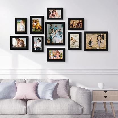 LUCKYLIFE Picture Frame Set 10-Pack, Gallery Wall Frame Collage with 8x10 5x7 4x6 Black Frames