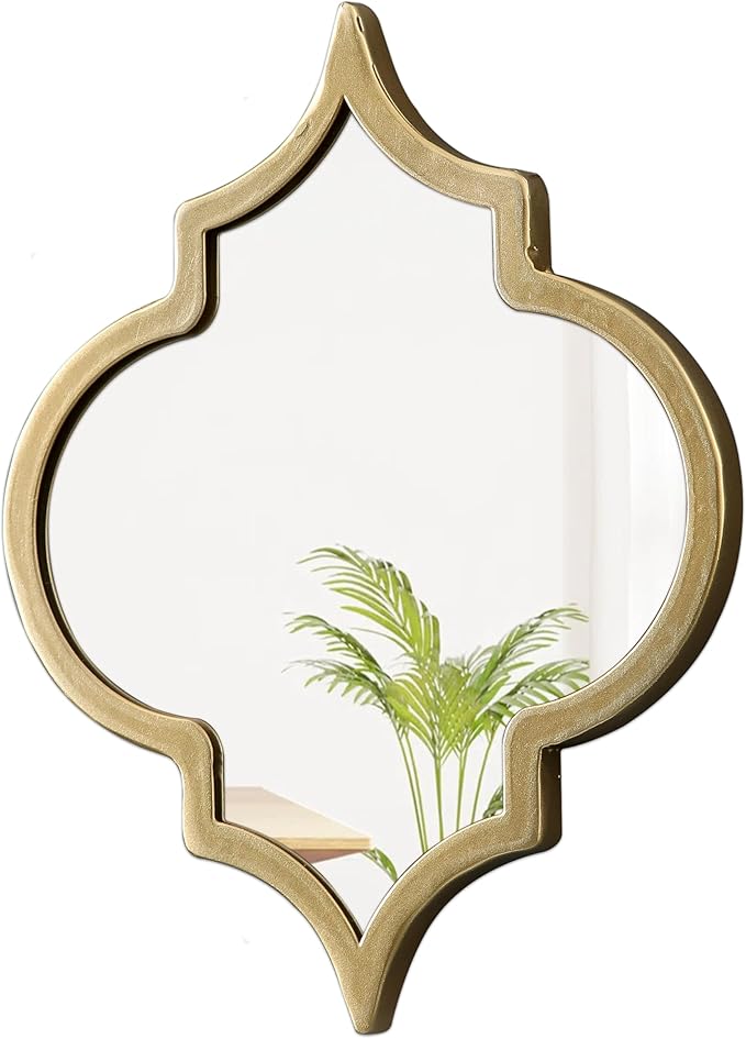Vintage Oval Small Gold Mirror 8 X 10 Inch, Set of 3 Hanging Scalloped Decorative Metal Mirrors for Wall Decor Living Room Entryway Hallway Bedroom, Unique Metal Wall Art