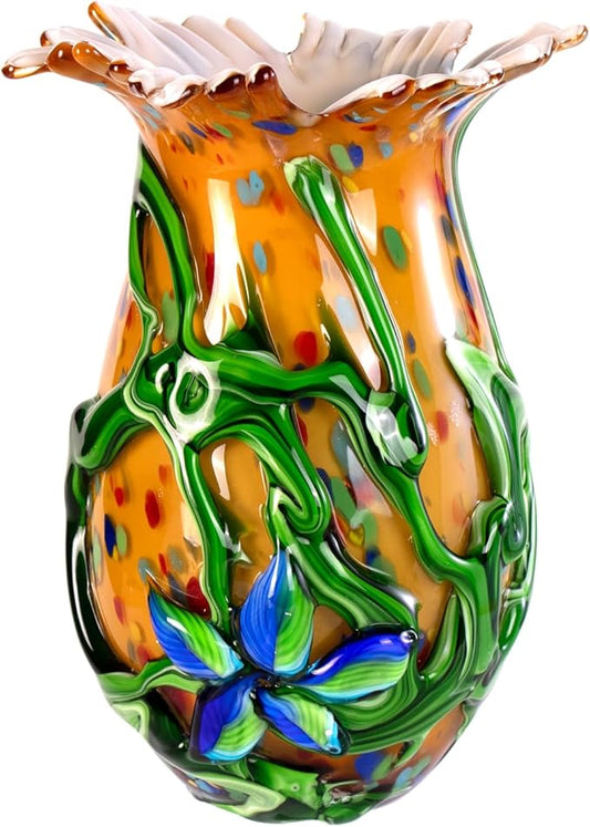 KAMMAK Colored Glass Vase, Beautiful Hand Blown Decorative Vase, Modern Art Vase for Flower Mantle Dining Table Centerpiece, Entryway Living Room Wedding Decoration, 8HPQSKQ013