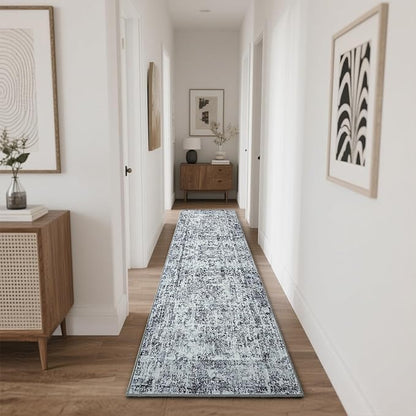 HOMORE 2x8 Runner Rug for Kitchen Hallways Runners Rugs,Classic Grey Long Rug Non Slip Washable Rugs for Entrway Soft Abstract Carpet for Entrance Bedroom Living Room Bathroom