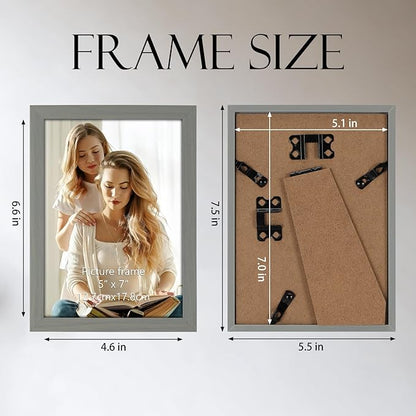 Hoikwo 18 Packs 5x7 Grey Multi Plastic Picture Frames Set with Plastic Cover for Family Photos, Artwork, Light Weight Set 5 by 7 Frames Pack for Wall Hanging and Table, Stylish Picture Frames
