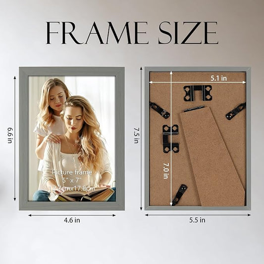Hoikwo 18 Packs 5x7 Grey Multi Plastic Picture Frames Set with Plastic Cover for Family Photos, Artwork, Light Weight Set 5 by 7 Frames Pack for Wall Hanging and Table, Stylish Picture Frames