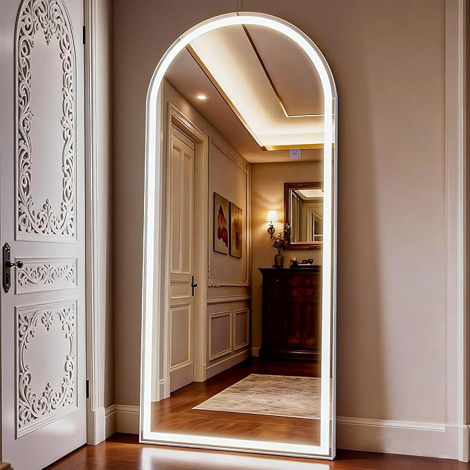 Led Mirror Full Length Tempered Glass Arched Full Body Mirrors with Dimming & 3 Color Lighting 30 x 71 Inch Full Length led Mirror for Bedroom, Dressing Room