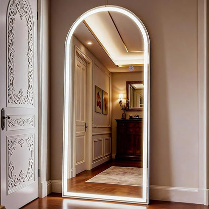 Led Mirror Full Length Tempered Glass Arched Full Body Mirrors with Dimming & 3 Color Lighting 30 x 71 Inch Full Length led Mirror for Bedroom, Dressing Room