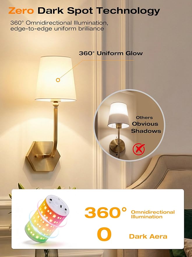 CLOUDY BAY 10000mAh Battery Operated Wall Sconces,Up to 100 Hours with Rechargeable RGB Dimmable Magnetic Bulb,Cordless Wall Lighting Fixtures with Remote for Bedroom,Soft Gold,2 Pack-17.9inch