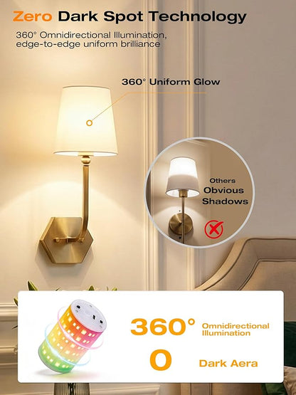 CLOUDY BAY 10000mAh Battery Operated Wall Sconces,Up to 100 Hours with Rechargeable RGB Dimmable Magnetic Bulb,Cordless Wall Lighting Fixtures with Remote for Bedroom,Soft Gold,2 Pack-17.9inch